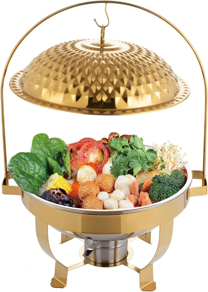 6.3QT/6L Chafing Dish Buffet Set, Gold Round Chafing Dishes Gold Hanging Lid Dining Stove Stainle... | Amazon (US)
