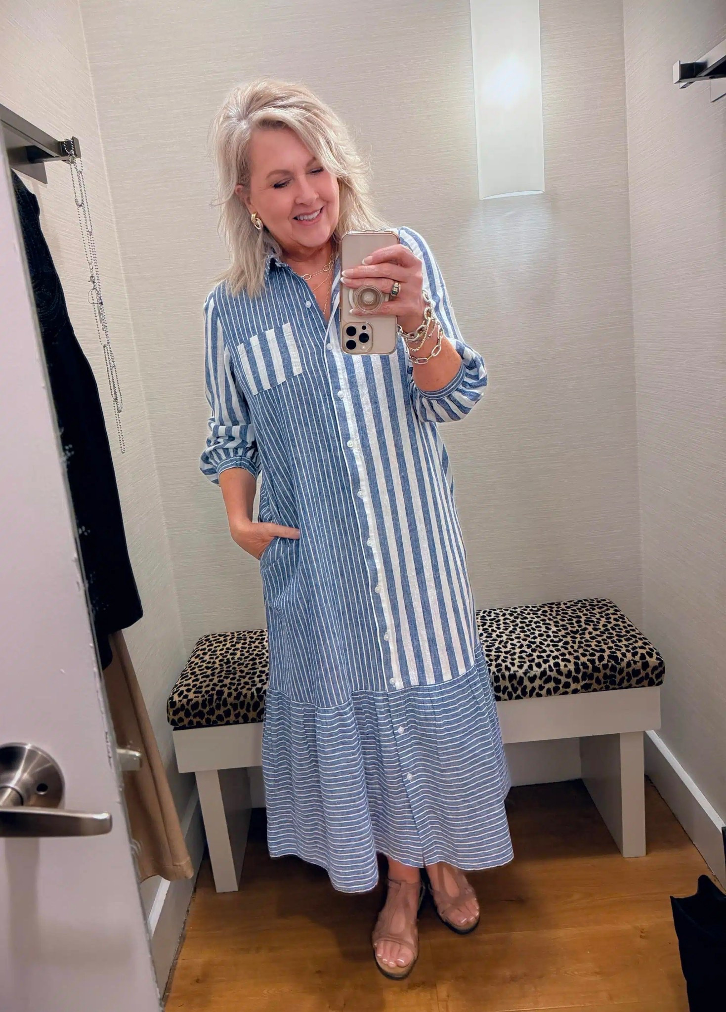 This shirtdress is another favorite from Chico’s. This striped dress is one that can easily be dressed down with sandals or sneakers. You could also add some fun accessories, dress shoes and a belt for a more polished look! I’m wearing a size 1.

#LTKootd #LTKWorkwear #LTKOver40