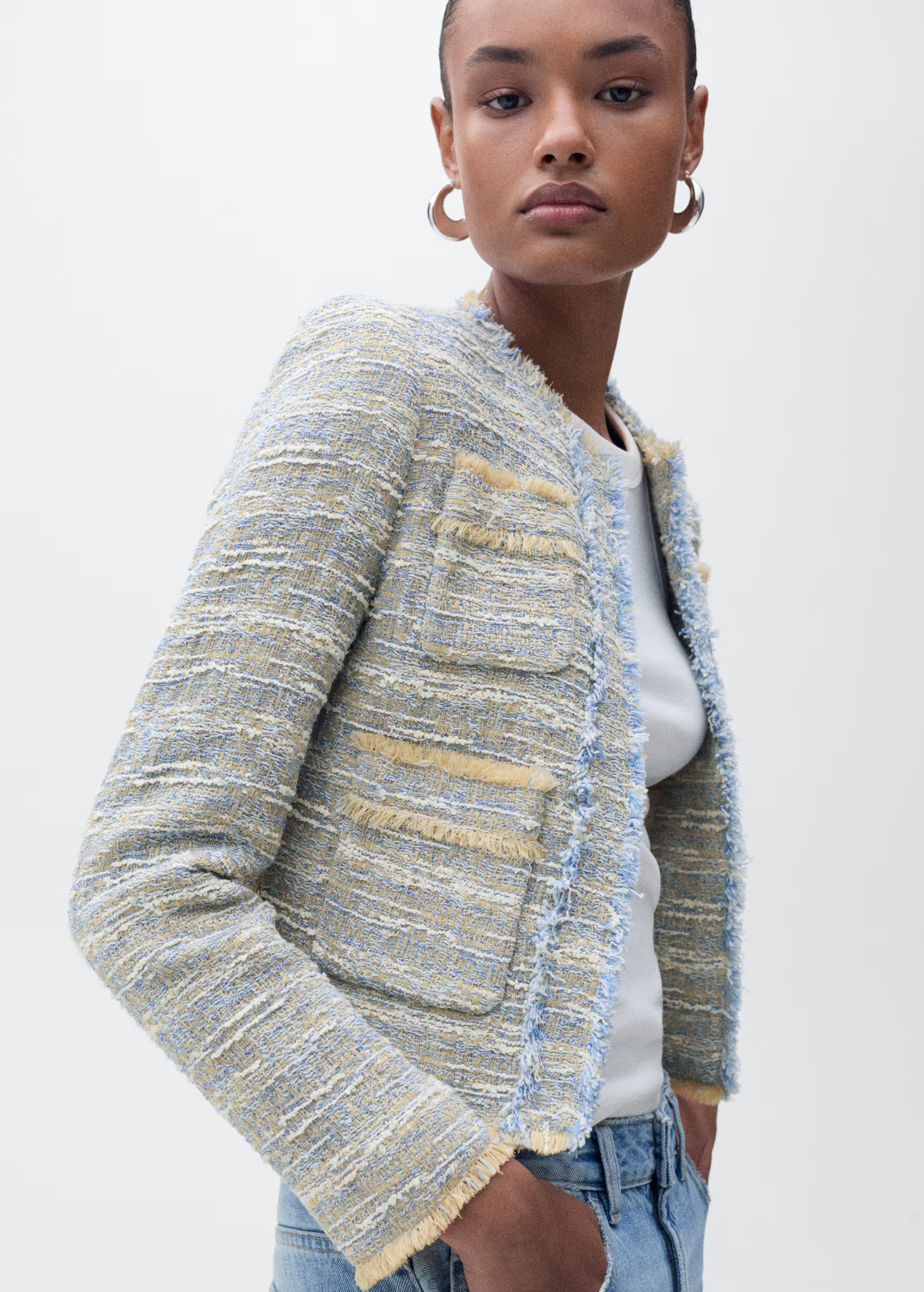 Tweed jacket with frayed ends - Women | MANGO USA | Mango (US/MX/AU)