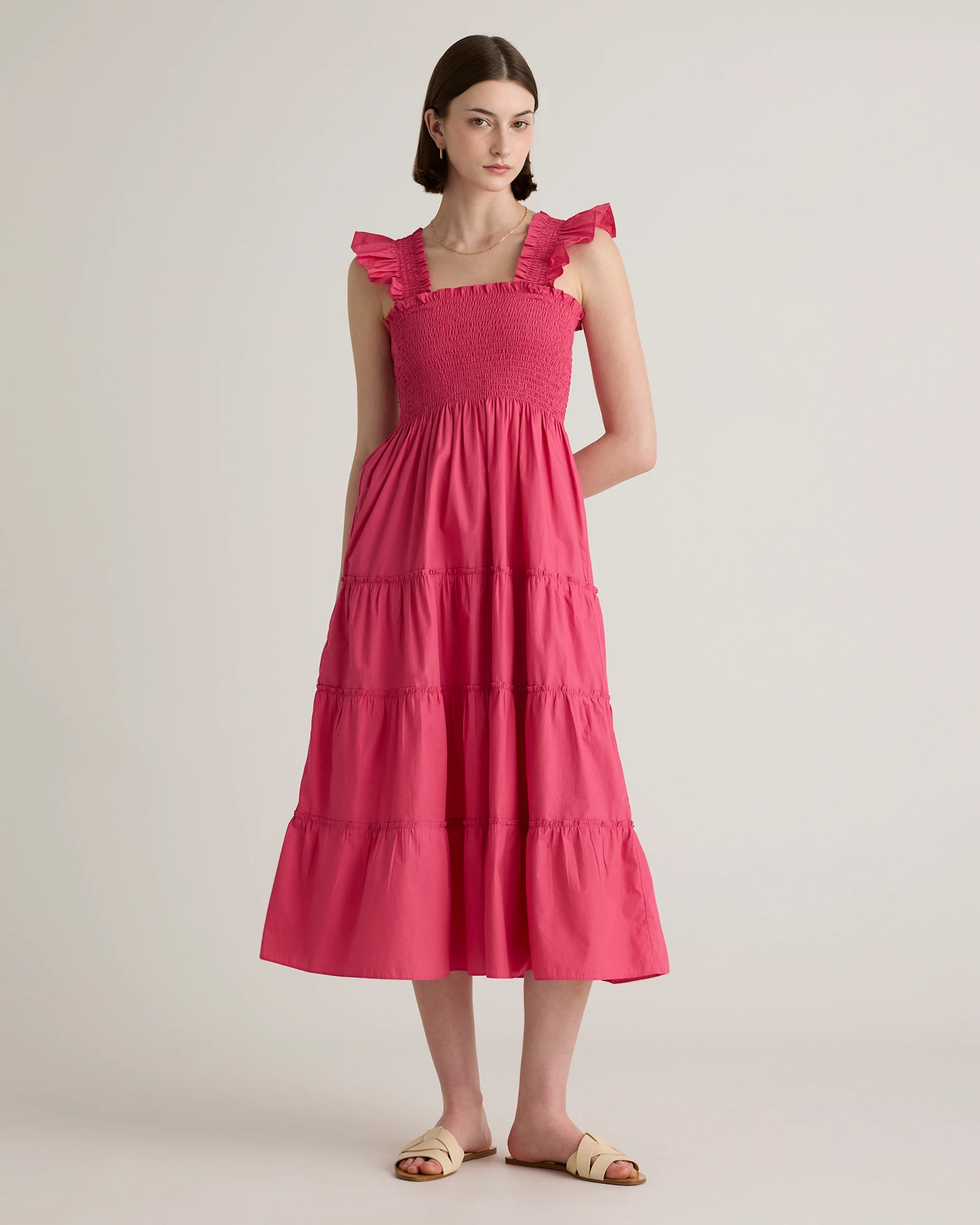 100% Organic Cotton Poplin Smocked Midi Dress | Quince