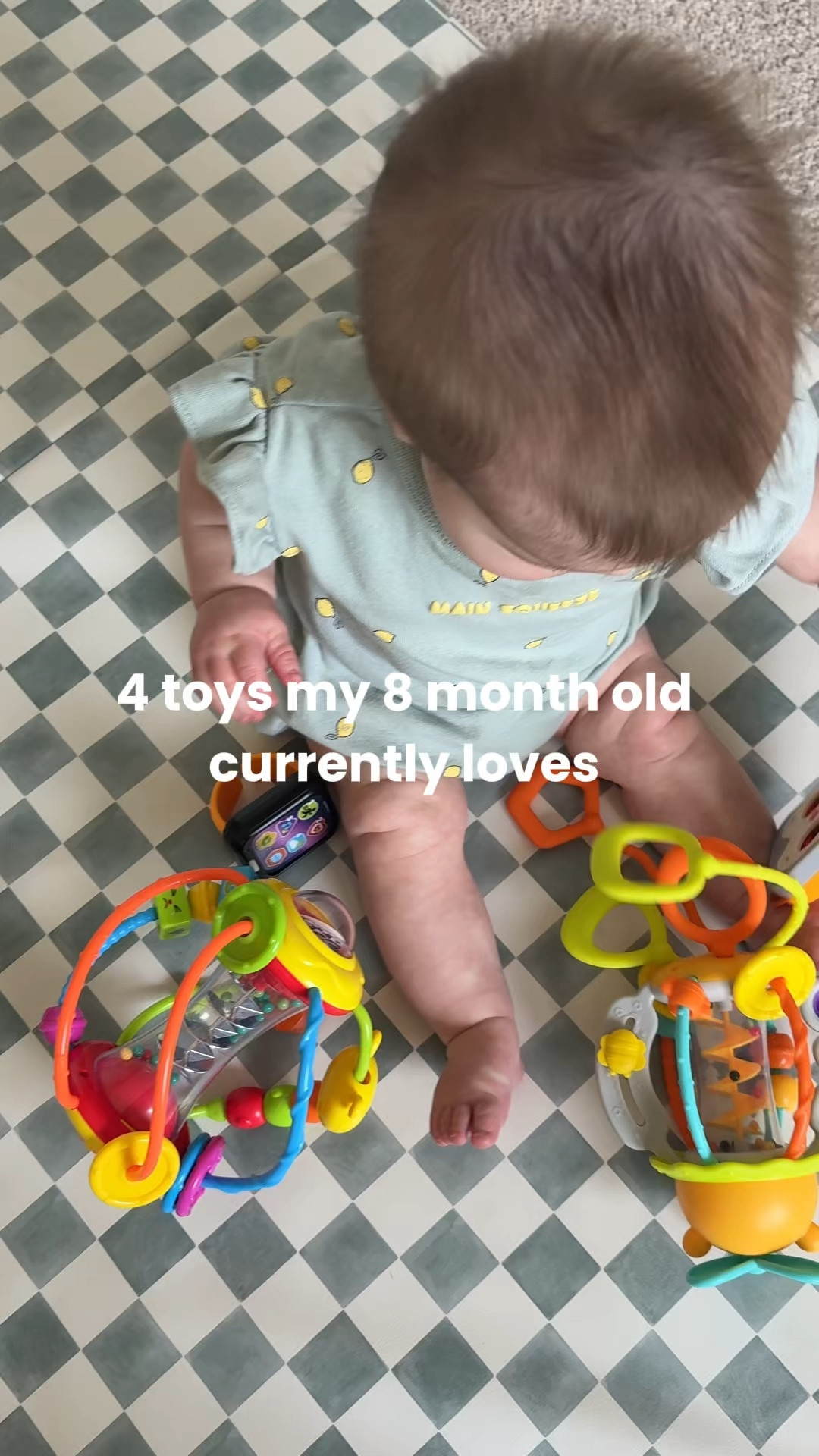 Toys my 8 month old currently loves! She loves mom & dads phone and watches so we obviously needed to get her her own 🤣👶🏼📱⌚️



#babytoys #babyplaytime #babytoy #babyplay #babydevelopment 

#LTKMothersDay #LTKBaby #LTKmomlife