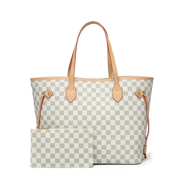 TWENTY FOUR Women Handbag Checkered Shoulder Bag Tote Fashion Casual Bag -Leather (White) Mother'... | Walmart (US)