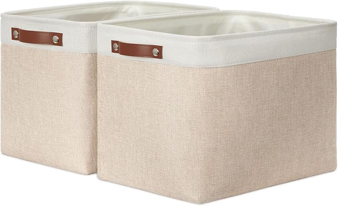 DULLEMELO 2-Pack Large Storage Baskets for Organizing 16"x12"x12" Canvas Fabric Storage Basket Bi... | Amazon (US)