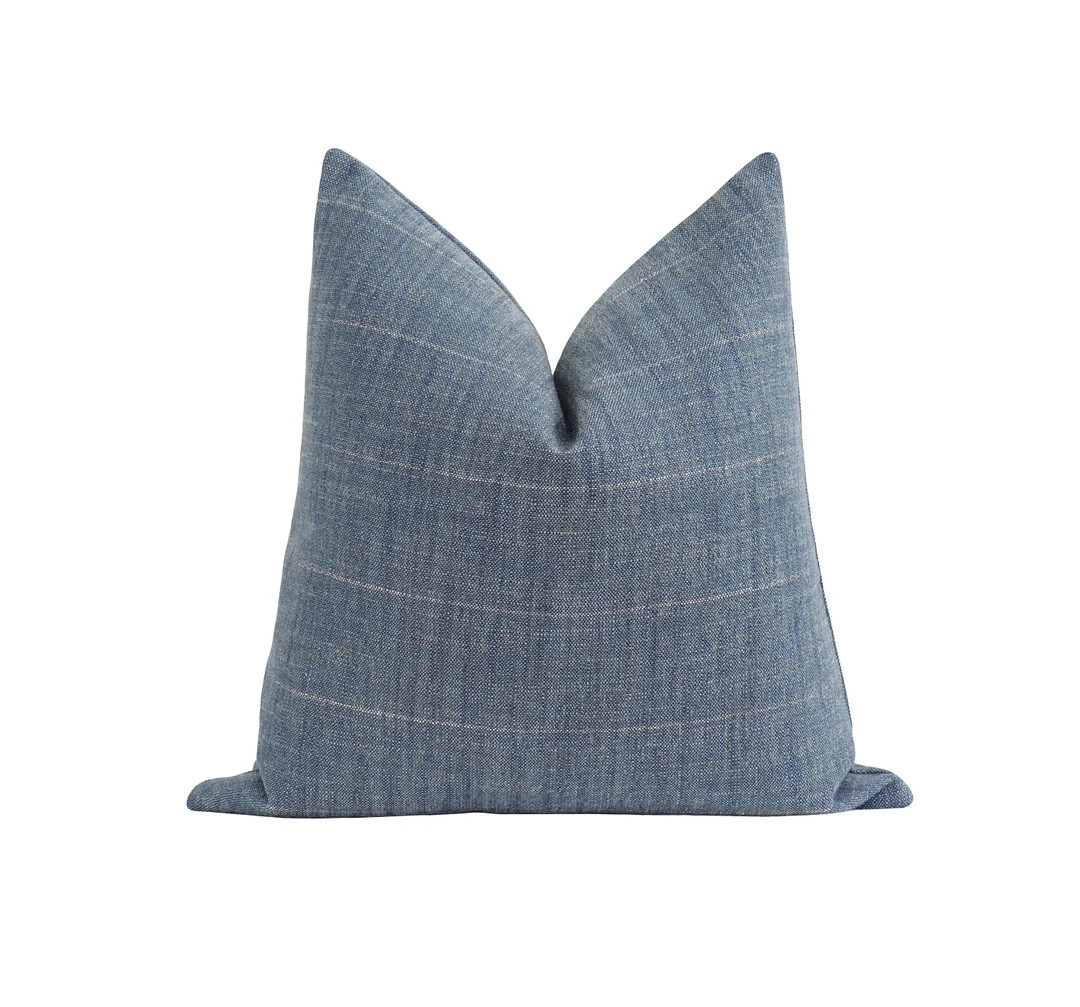 Denim Stripe Woven Pillow Cover Denim Blue Cream Stripe - Etsy | Etsy (US)