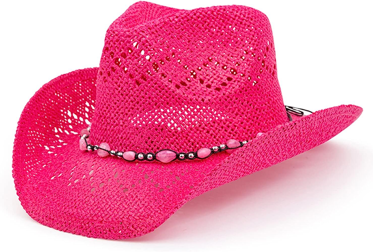 TOVOSO Straw Pink Cowgirl Hat for Women, Shapeable, Spring and Summer Pink Cowboy Hat | Amazon (US)