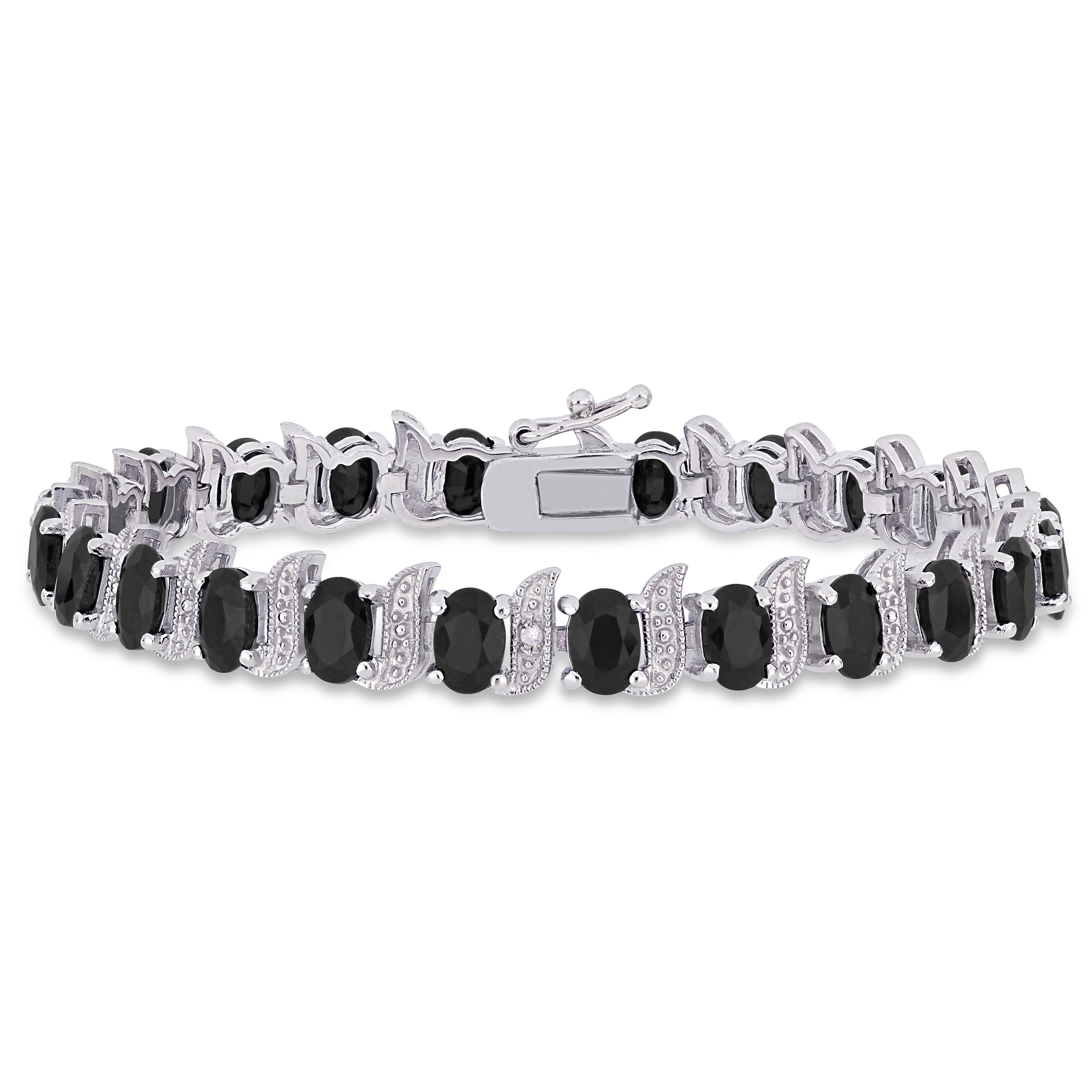 AMOUR 14 7/8 CT TGW Black Sapphire and Diamond S-link Bracelet In Sterling Silver | Jomashop.com & JomaDeals.com