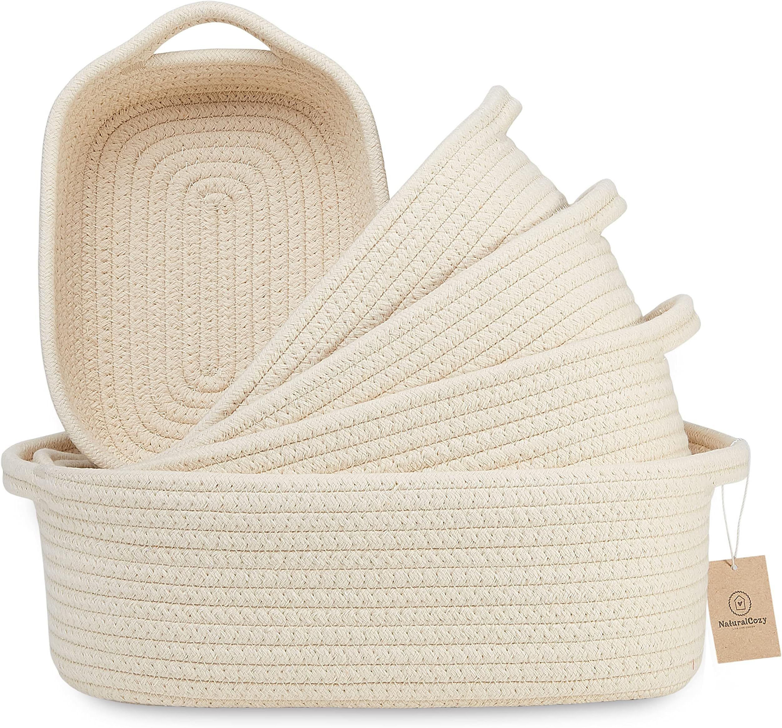 NaturalCozy 5-Piece Rectangle Storage Basket Set- Natural Cotton Rope Woven Baskets for Organizing!  | Amazon (US)