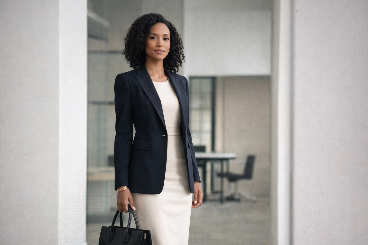 A strong work wardrobe does not need more pieces. It needs better ones. When the foundation is right—a sharp blazer, a refined dress, and a structured bag—everything feels clearer, cleaner, and more intentional. This is the kind of outfit that makes a wardrobe work harder without looking overdone.