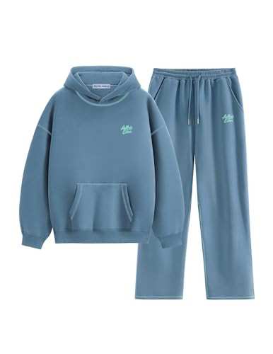 Aelfric Eden Womens Sweatsuits 2 Piece Set Oversized Fleece Hoodie and Sweatpants Track Suits Sweat Matching Lounge Pants Fall Blue Grey X-Small | Amazon (US)