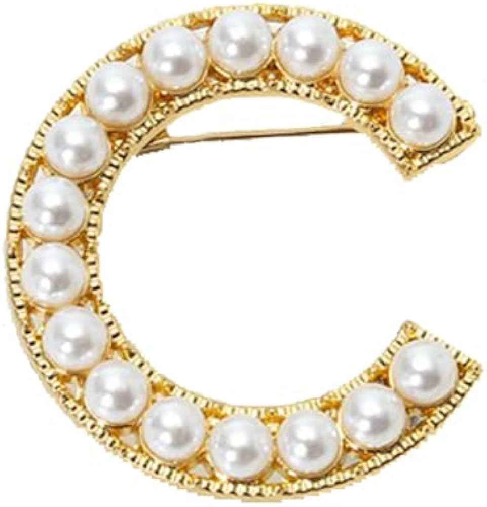 Elegant Gold-Tone Simulated Pearl Initial Letter Brooch Pins for Women | Amazon (US)