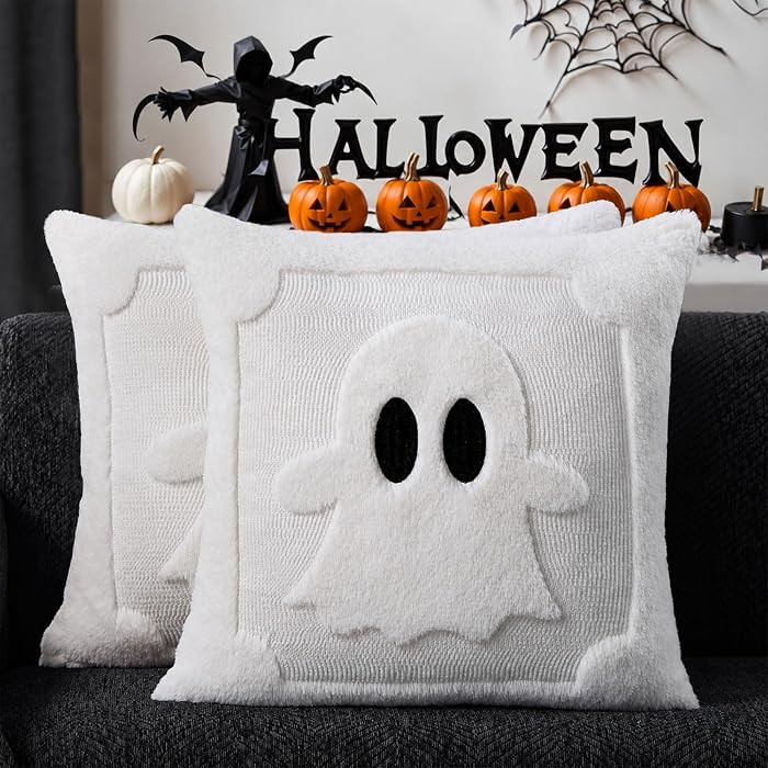 DFXSZ Halloween Pillow Covers 18x18 inch Set of 2 Black Eyes White Ghost Throw Pillow Cases Soft ... | Amazon (US)