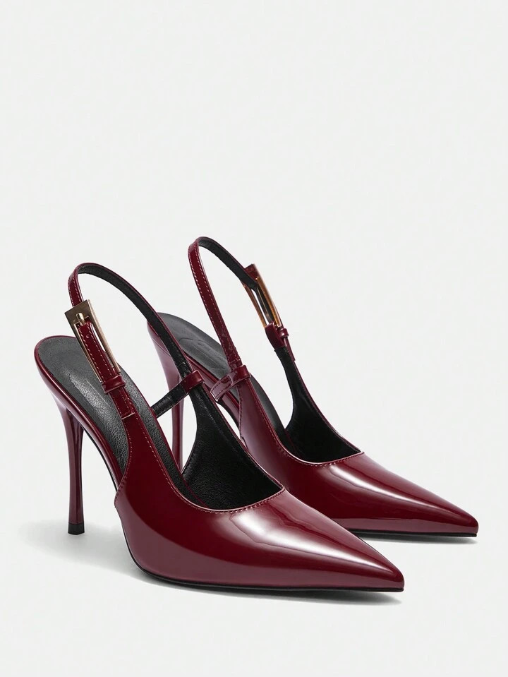 CUCCOO BIZCHIC Women's Back Strap Decor Bowknot High Heel Pumps, Wine Red Color Spring Shoes Spri... | SHEIN