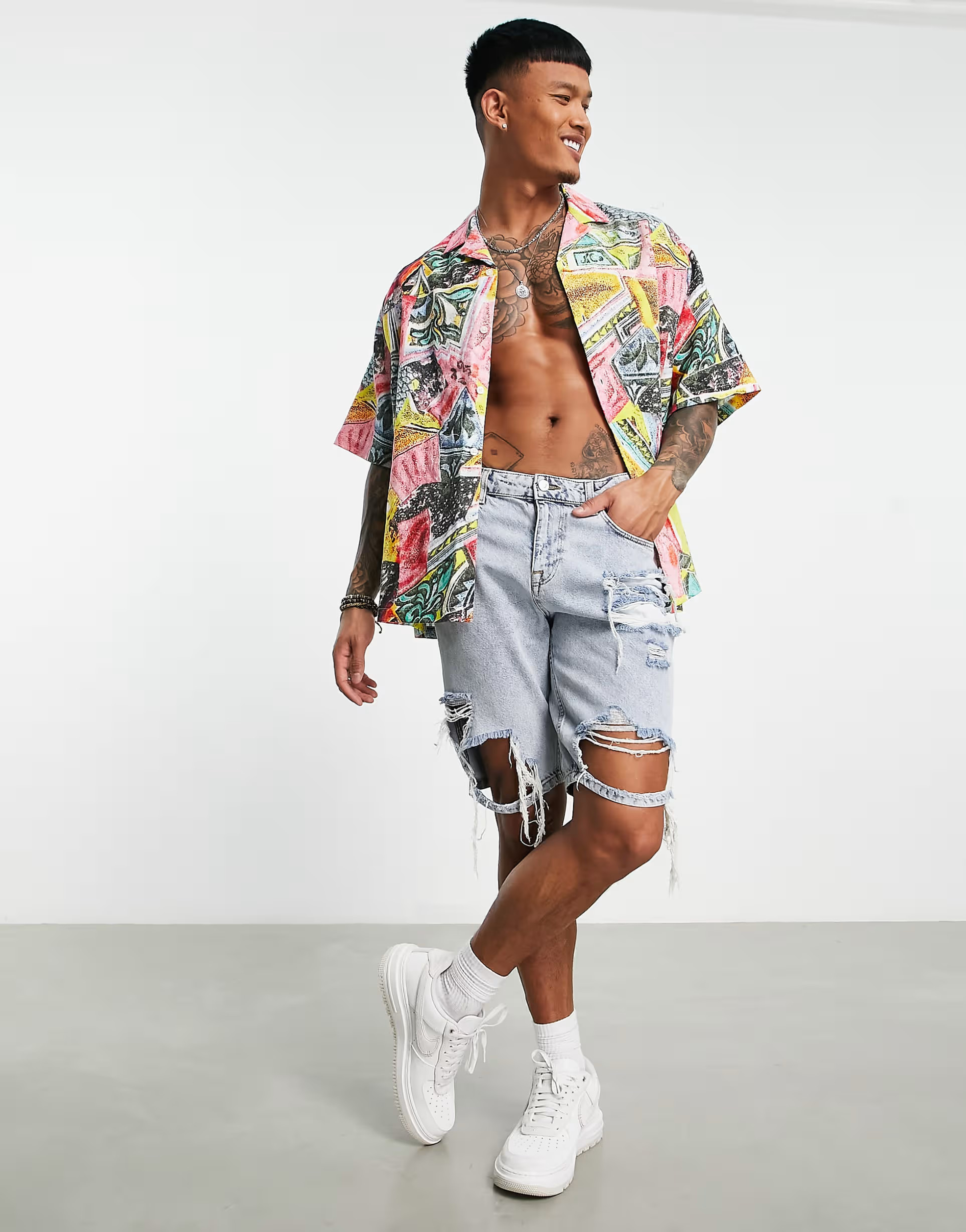 ASOS DESIGN relaxed revere linen shirt in bright vintage-inspired print | ASOS (Global)