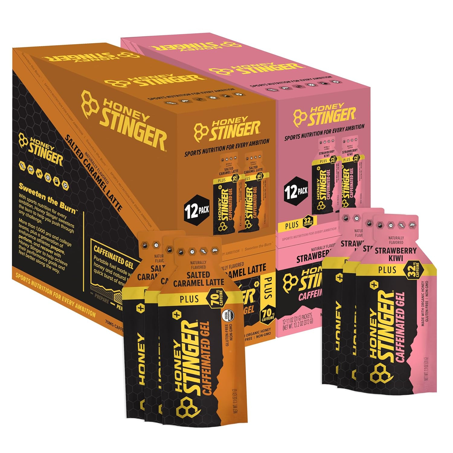 Honey Stinger Caffeinated Organic Energy Gel Variety Pack | 12 Packs Each of Salted Caramel Latte... | Amazon (US)