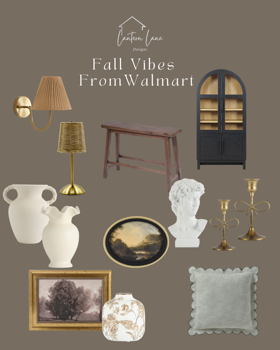 Fall vibes from Walmart, arched bookshelf, white vase, oval artwork, gold candle holders, vintage art, scalloped, floral vase 

 #LTKSeasonal #LTKHome #LTKFindsUnder100