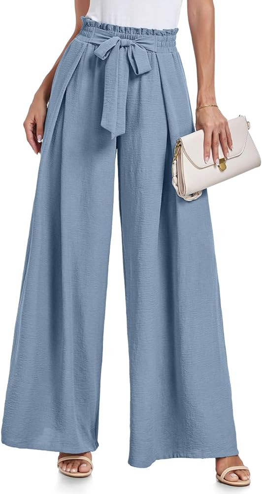 Lepunuo Wide Leg Pants for Women High Waisted Palazzo Pants Work Casual Flowy Tie Knot Trousers w... | Amazon (US)