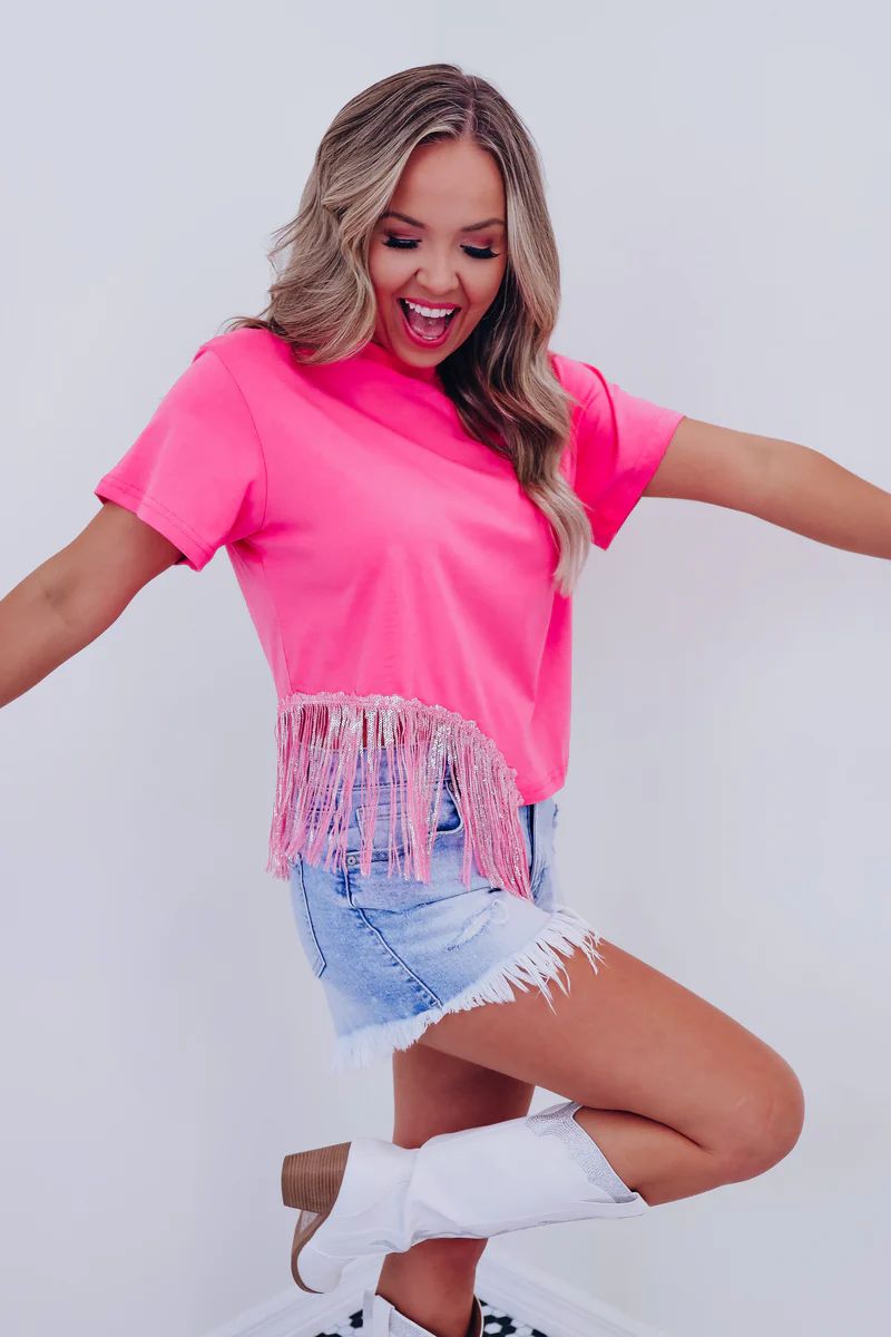 On The Border Fringe Crop Top - Pink! | Whiskey Darling Boutique