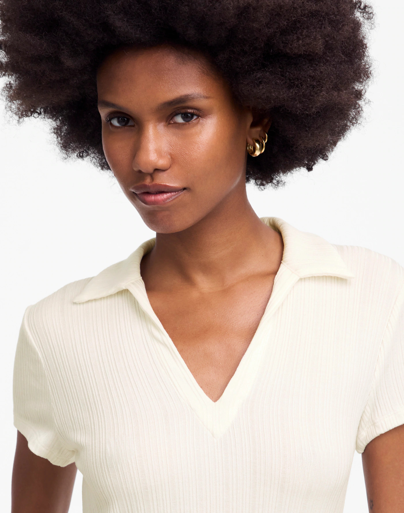 Ribbed V-Neck Polo Tee | Madewell | Madewell