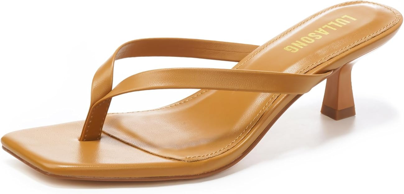 Women's Kitten Heels Sandals Square Open Toe Flip Flop Heels 1.8-2 Inch Heeled Sandals for Women | Amazon (US)