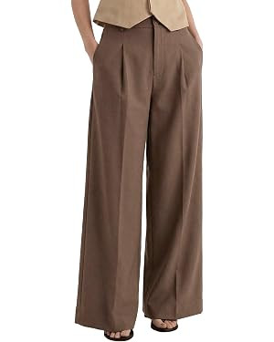 Arach&Cloz Women's Linen Blend Wide Leg Pants Fall Business Casual Trousers | Breathable linen Bl... | Amazon (US)
