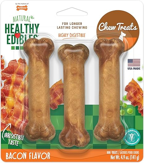 Nylabone Healthy Edibles Natural Dog Chews Long Lasting Bacon Flavor Treats for Dogs, Small/Regul... | Amazon (US)