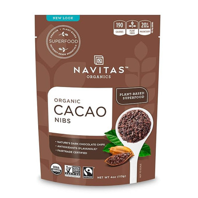 Navitas Organics Raw Cacao Nibs, 4 oz. Bag, 4 Servings — Organic, Non-GMO, Fair Trade, Gluten-F...