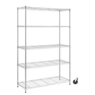 HDX 5-Tier Steel Wire Shelving Unit with Casters in Chrome (48 in. W x 72 in. H x 18 in. D) HD184... | The Home Depot