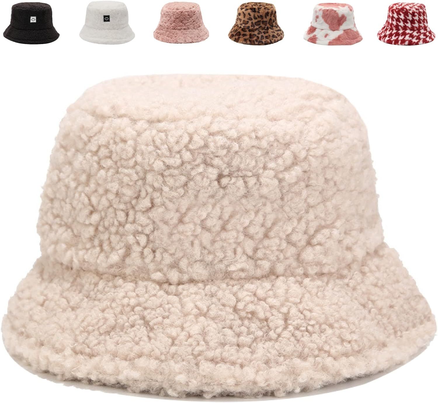 Bucket Hat Women Furry Fuzzy Bucket Hats for Ladies, Winter Warm Fluffy Plush Faux Fur Hat for Gi... | Amazon (US)