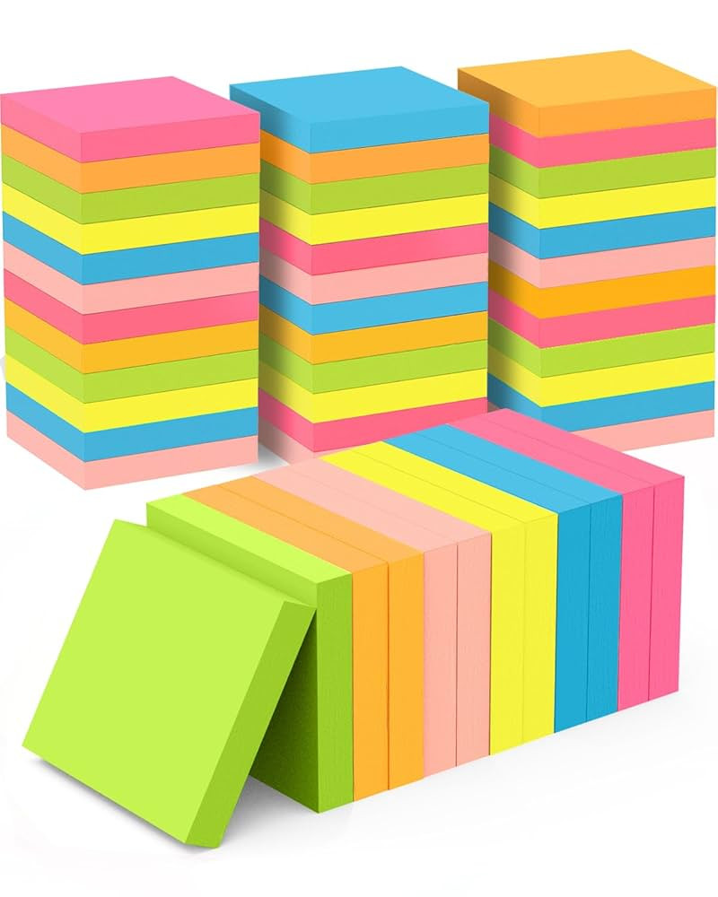 Sticky Notes 3x3 Inches, Self-Stick 48 Pads Bulk, 100 Sheets/Pad, 6 Bright Colors, Adhesive Notes... | Amazon (US)
