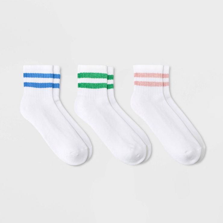 Women's 3pk Cushioned Striped Ankle Socks - Universal Thread™ White 4-10 | Target