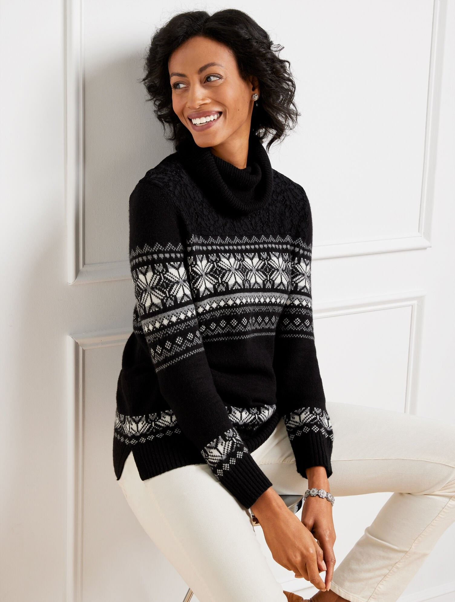 Lace Yoke Fair Isle Turtleneck | Talbots