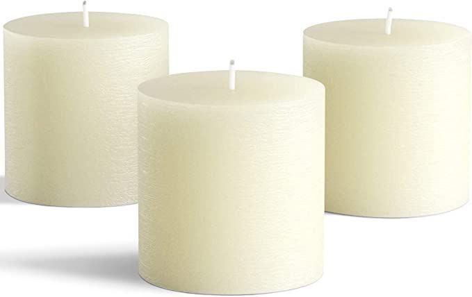 Set of 3 Pillar Candles 3" x 3" Unscented Handpoured Weddings, Home Decoration, Restaurants, Spa,... | Amazon (US)