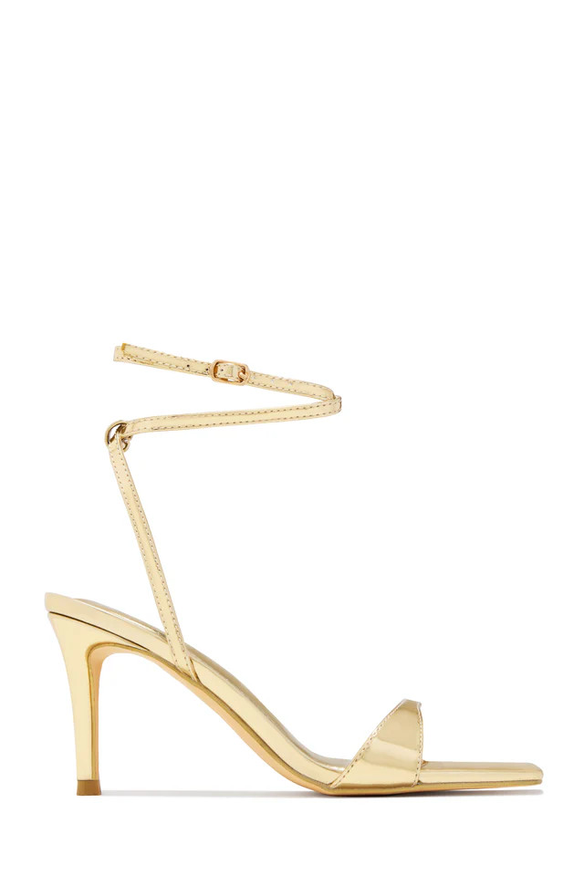 Miss Lola | Viana Gold Ankle Strap Mid Heels | MISS LOLA