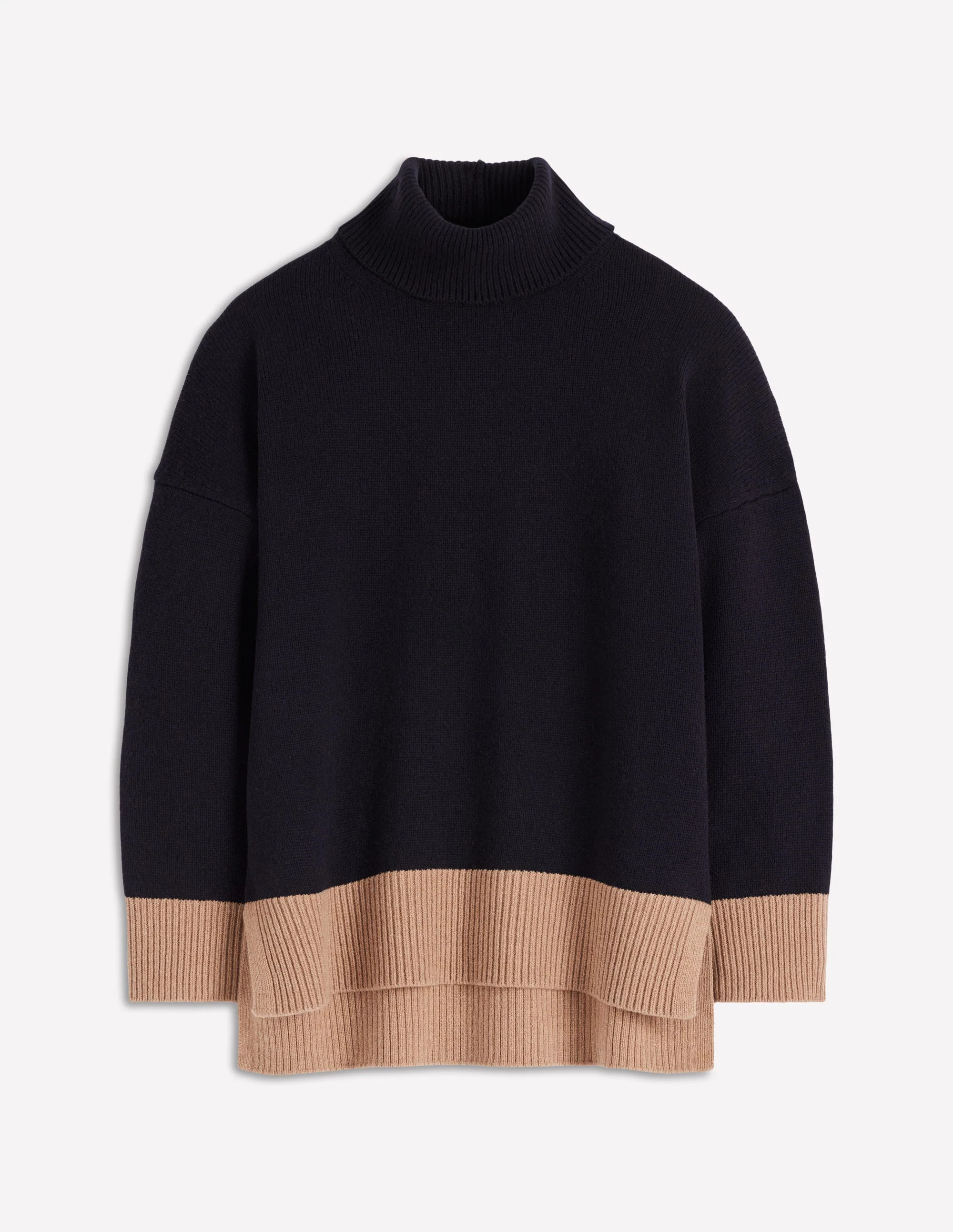 Polly Merino Roll Neck Jumper-Navy, Warm Taupe Colour Block | Boden UK