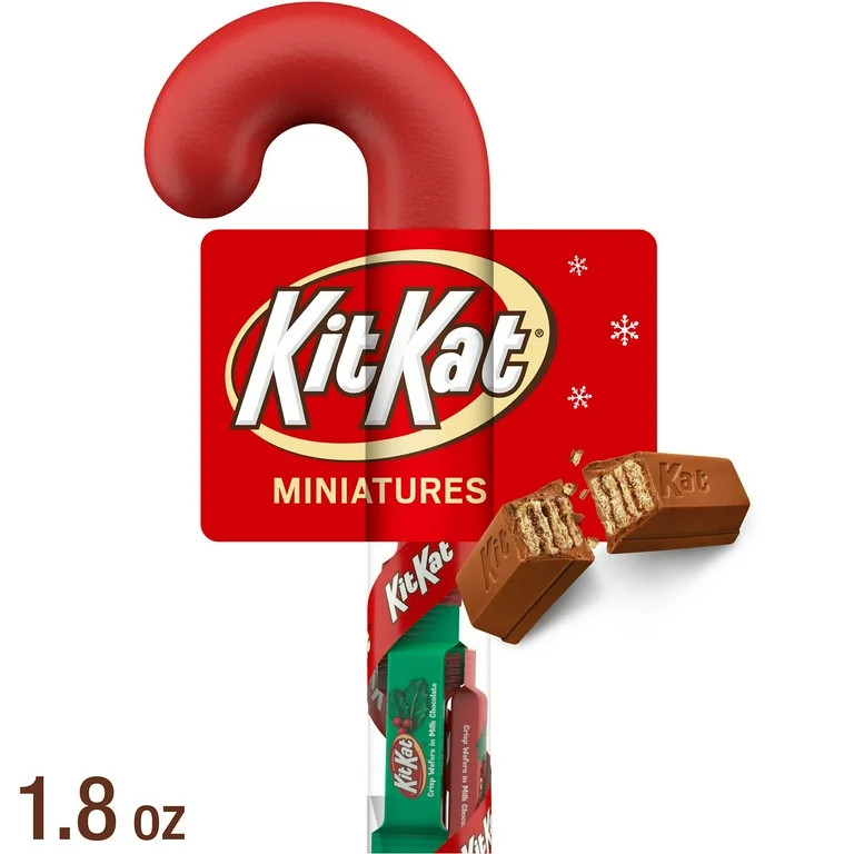 Kit Kat Miniatures Milk Chocolate Wafer Christmas Candy, Plastic Cane 1.8 oz | Walmart (US)