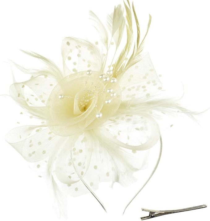 DRESHOW Fascinators Hat Flower Mesh Ribbons Feathers on a Headband and a Clip Tea Party Headwear ... | Amazon (US)