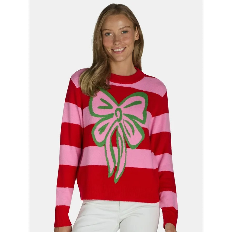 99 Jane Street Women’s and Women's Plus Striped Sweater with Bow Design, Sizes XS-4X | Walmart (US)