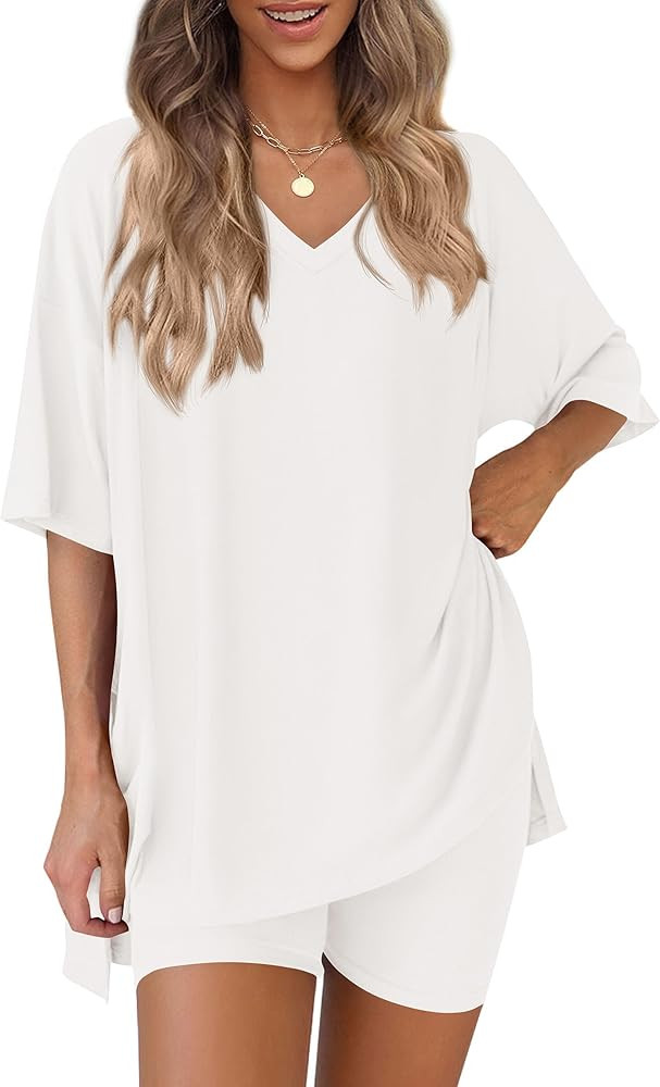 PRETTYGARDEN 2 Piece Sets for Women Summer 2026 Lounge Short Set Spring Matching Biker Shorts V N... | Amazon (US)