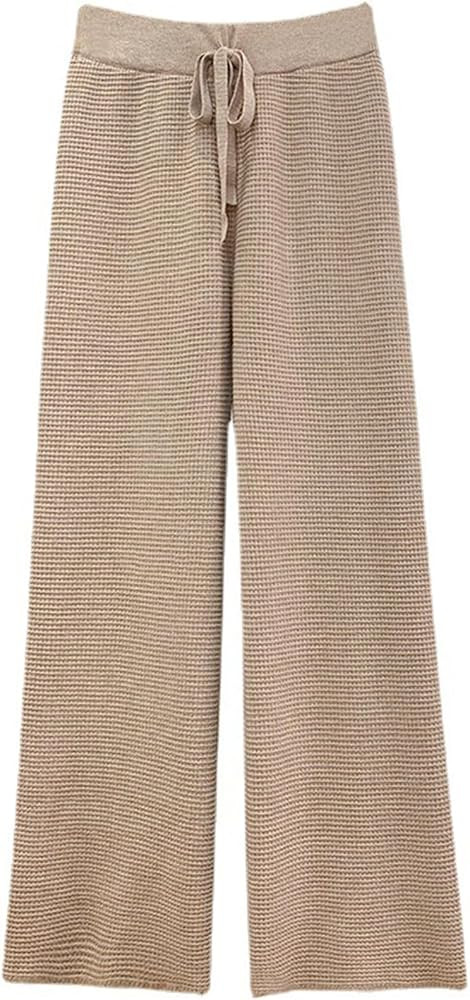 Womens Waffle Knit Lounge Wide Leg Pants High Elastic Waist Flowy Sweater Pants with Drawstring | Amazon (US)