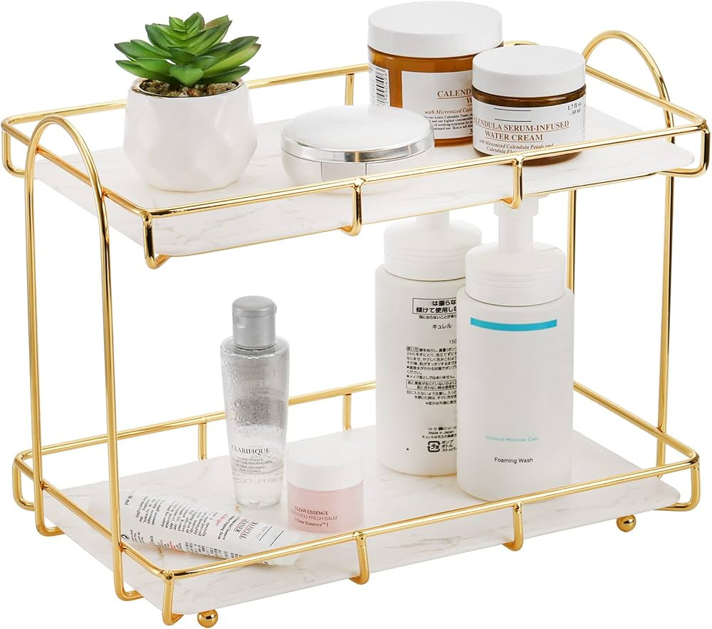 Hacaroa Bathroom Countertop Organizer with Marbling Tray, 2 Tier Makeup Organizer Wire Vanity Tra... | Amazon (US)