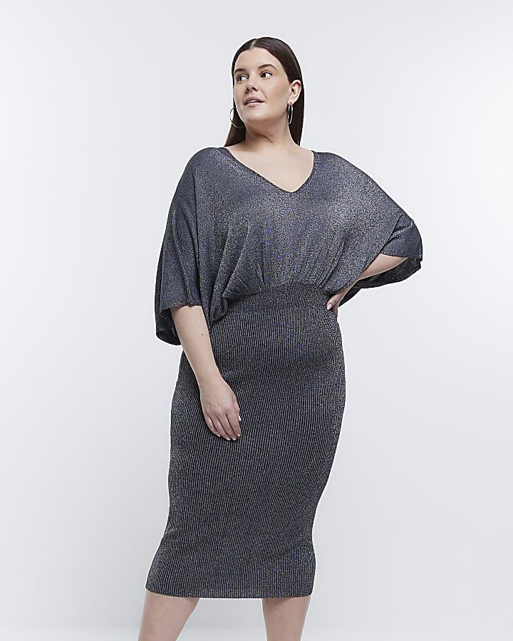 Plus black knit bodycon midi dress | River Island (US)