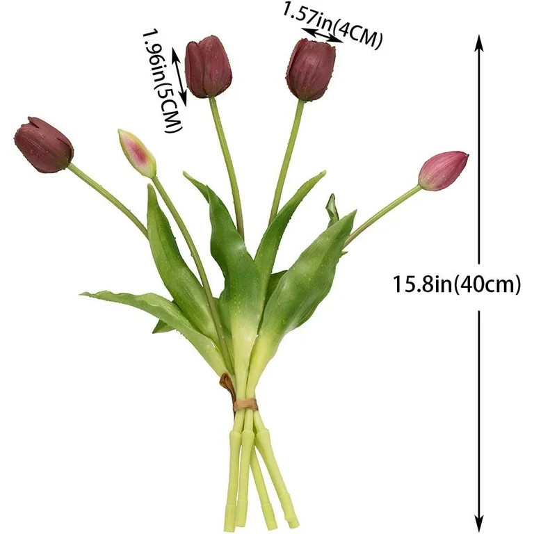 Zukuco 15PCS Artificial Tulips Flowers, Real Touch Latex Bouquet, Fake Tulips for Office Wedding ... | Walmart (US)