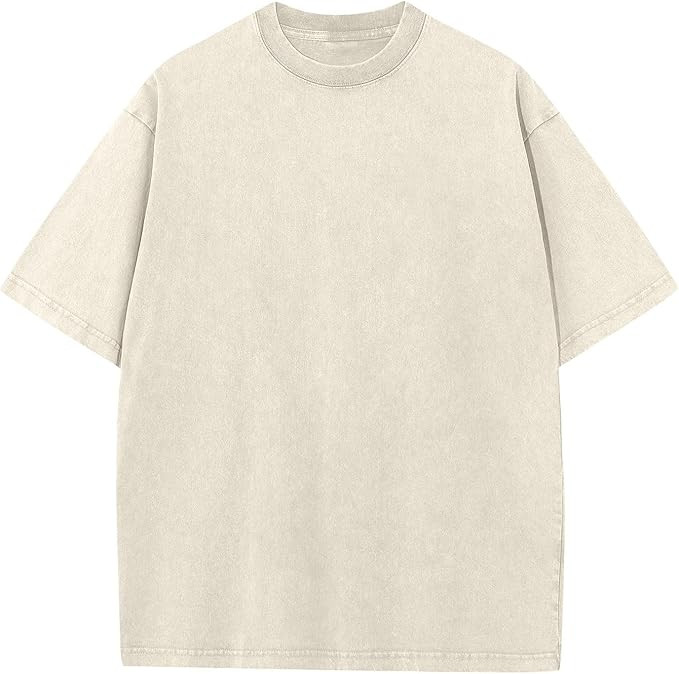 Men's Cotton T-Shirts Oversized Unisex Short Sleeves Casual Loose Wash Solid Basic Tee Tops | Amazon (US)