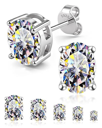 Delzzad Oval Cut Moissanite Stud Earrings, S925 Sterling Silver, White and Gold, Multiple Sizes (Silver, 3 * 5mm(0.35ct*2)) | Amazon (US)