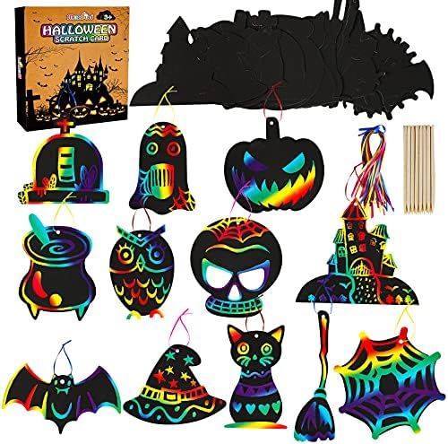 Max Fun Halloween Ornaments Rainbow Scratch Paper Art 48Pack, Magic Scratch Off Cards Paper Hangi... | Amazon (US)