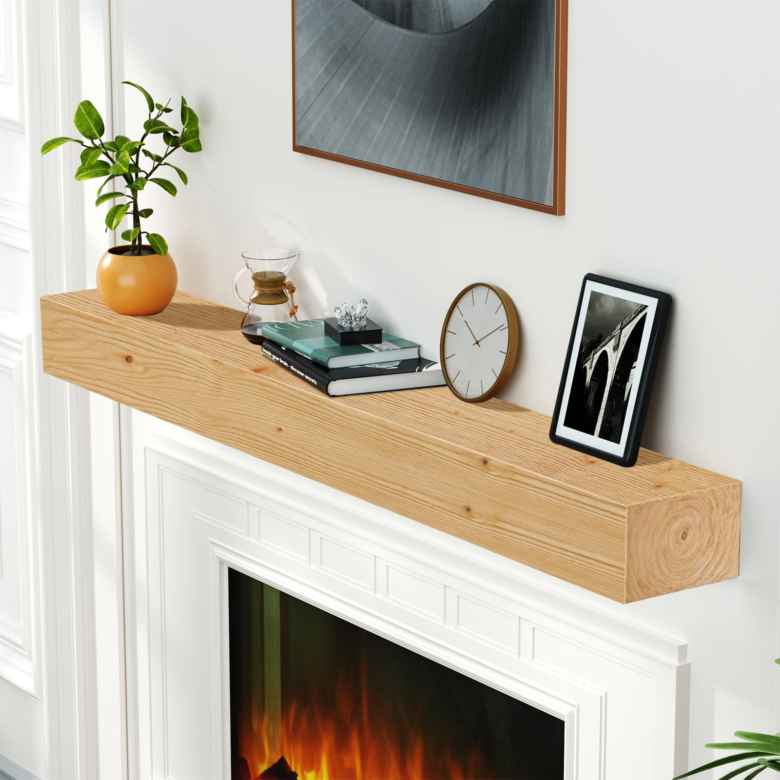 ROOMTEC Fireplace Mantel,72" Wood Floating Fireplace Shelves,Wall Mounted Wooden Display Shelving... | Amazon (US)