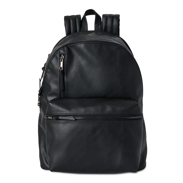 No Boundaries Women's Dome Zip Backpack, Black Faux Leather | Walmart (US)