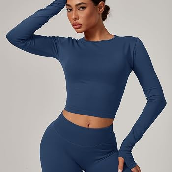 Women's Gym Tops Long Sleeve Seamless Workout Shirts with Thumb Holes Slim Fit Yoga Sports Runnin... | Amazon (UK)