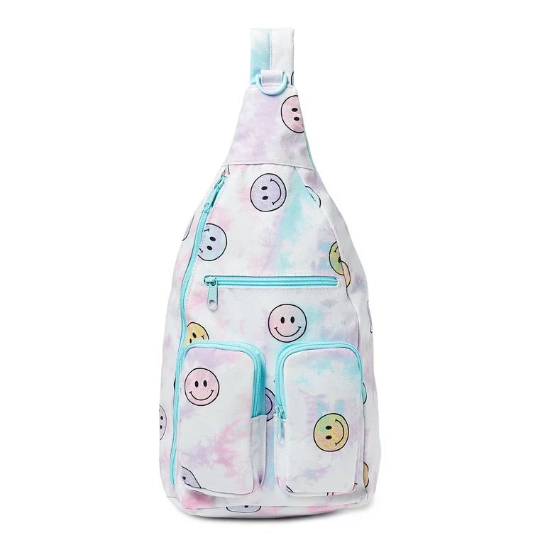 No Boundaries Women’s Hands Free Cargo Sling Handbag Tie Dye Smiley Print | Walmart (US)