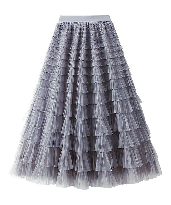 Gray Tiered Tulle Maxi Skirt - Women | Zulily